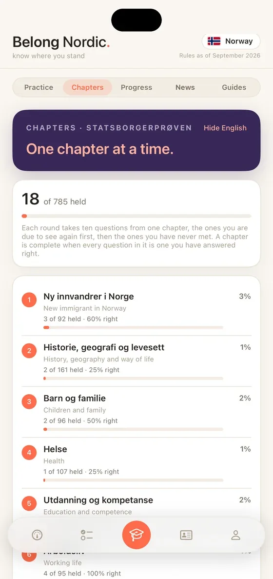 Belong Nordic Chapters on iPhone