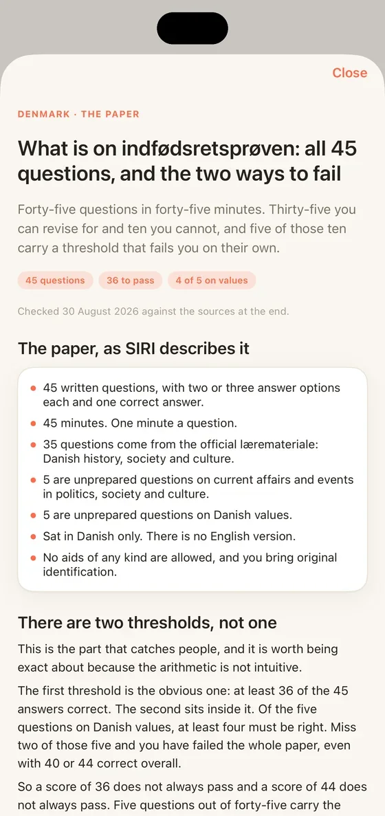 Belong Nordic guide open on iPhone: what is on indfødsretsprøven, all 45 questions and the two ways to fail