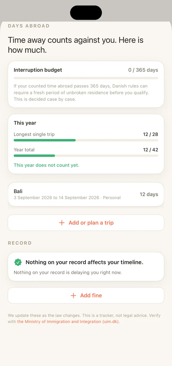 Belong Nordic Standing tab on iPhone with logged trips counted against the yearly limit